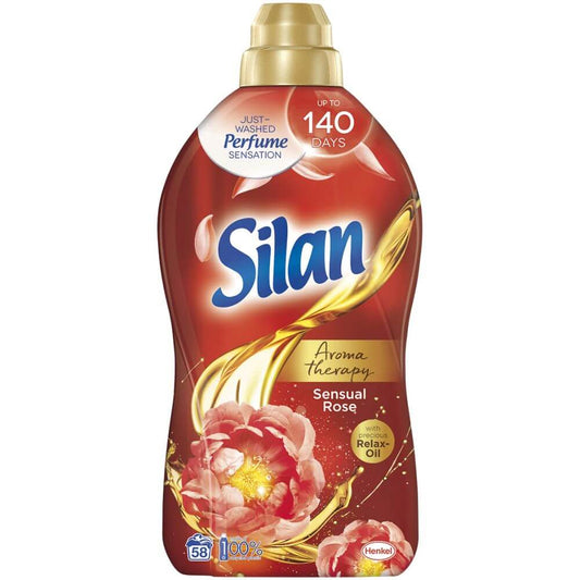 Balsam Rufe Silan Aroma Therapy Sensual Rose, 1.45L, 58 Spalari, Parfum de Trandafir, Balsam Silan pentru Rufe, Balsam de Rufe cu Miros Floral, Balsamuri de Rufe Silan, Silan Detergenti si Balsamuri de Rufe