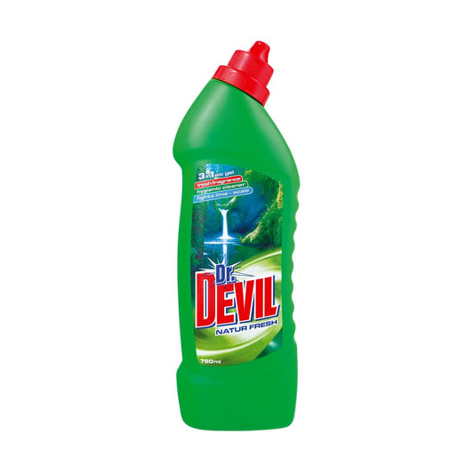 Solutie pentru Curatat WC 3 in 1 DR. DEVIL Natur Fresh, 750 ml, Detergent pentru Baie, Detergent pentru Curatarea Suprafetelor din Baie, Solutie de Curatare Baie, Produse de Curatenie, Solutie Baie
