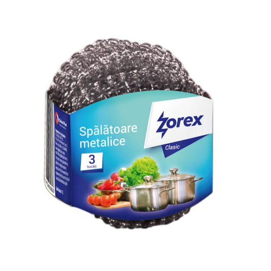 Set 3 Spalatoare Metalice Profesionale Zorex Basic, Metal Galvanizat, 23g, Culoare Argintie, Spalator Metalic Profesional, Bureti Metalici, Spalator Metalic, Burete Metalic pentru Curatenie