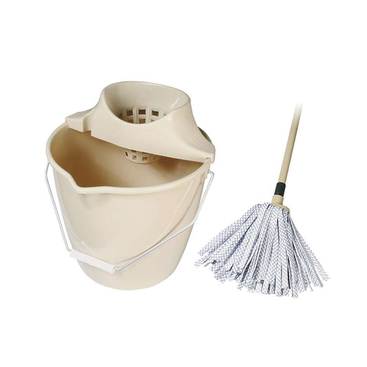 Set Galeata de Culoare Bej si Mop din Bumbac