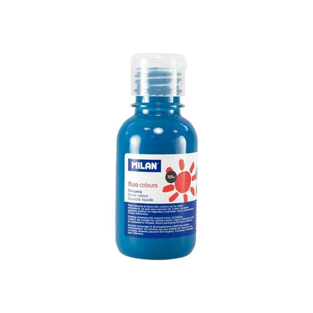 Vopsea Tempera MILAN, 125 ml, Albastru Fluorescent, Tempera Lichida, Tempera 125 ml, Culori Tempera 125 ml, Vopsea Tempera, Vopsele Tempera, Acuarele Tempera, Culori Tempera, Vopsea Pictura, Tempera Acuarele, Culoare Tempera, Culori pentru Pictura