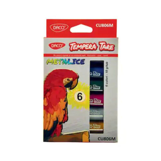 Vopsea Tempera Tare DACO, 6 Culori/Set, 10 ml/Tub, Multicolor, Culoare Tempera, Tempera, Acuarele, Culori Tempera, Vopsele Tempera, Culori pentru Pictura