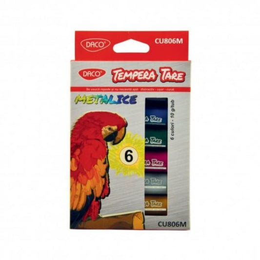 Vopsea Tempera Tare DACO, 6 Culori Metalice/Set, 10 ml/Tub, Multicolor, Culoare Tempera, Tempera, Acuarele, Culori Tempera, Vopsele Tempera, Culori pentru Pictura
