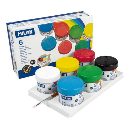 Set 6 Vopsele Tempera MILAN, 40 ml/tub, 6 Culori, cu Pensula, Tempera Lichida, Tempera Set, Set Culori Tempera, Set Vopsea Tempera, Vopsele Tempera, Acuarele Tempera, Culori Tempera, Vopsea Pictura, Tempera Acuarele, Culoare Tempera, Culori pentru Pictura