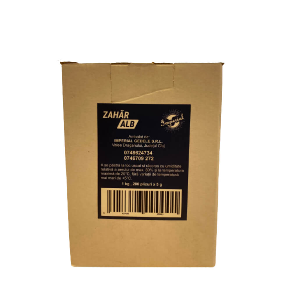Zahar Stick Alb Imperial 5g, 200  Pliculete, Ambalat in Cutie de Carton, Pliculete de Zahar, Zahar Plic Stick, Zahar Stick