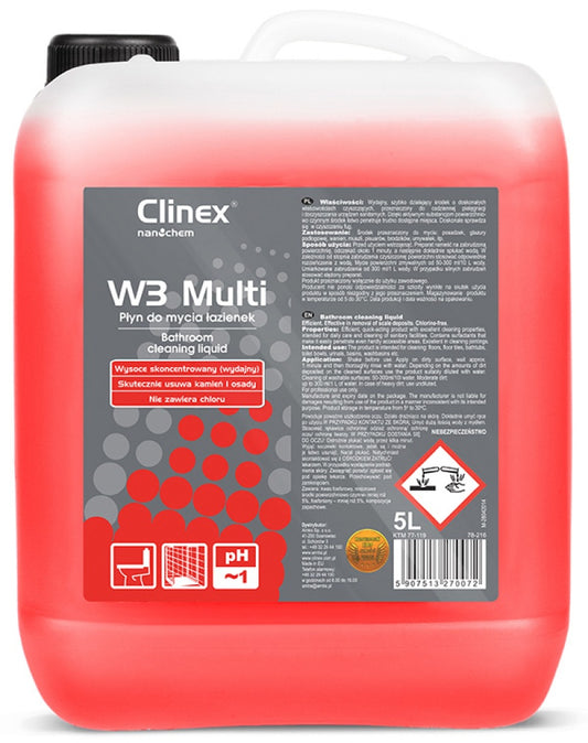Clinex W3 Multi, 5 Litri, Detergent Lichid, Concentrat, Pentru Curatarea Toaletelor Si A Bailor