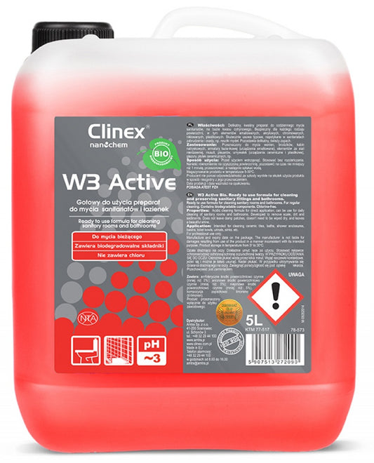 Clinex W3 Active Bio, 5 Litri, Detergent Lichid Pentru Curatare Toalete Si Bai