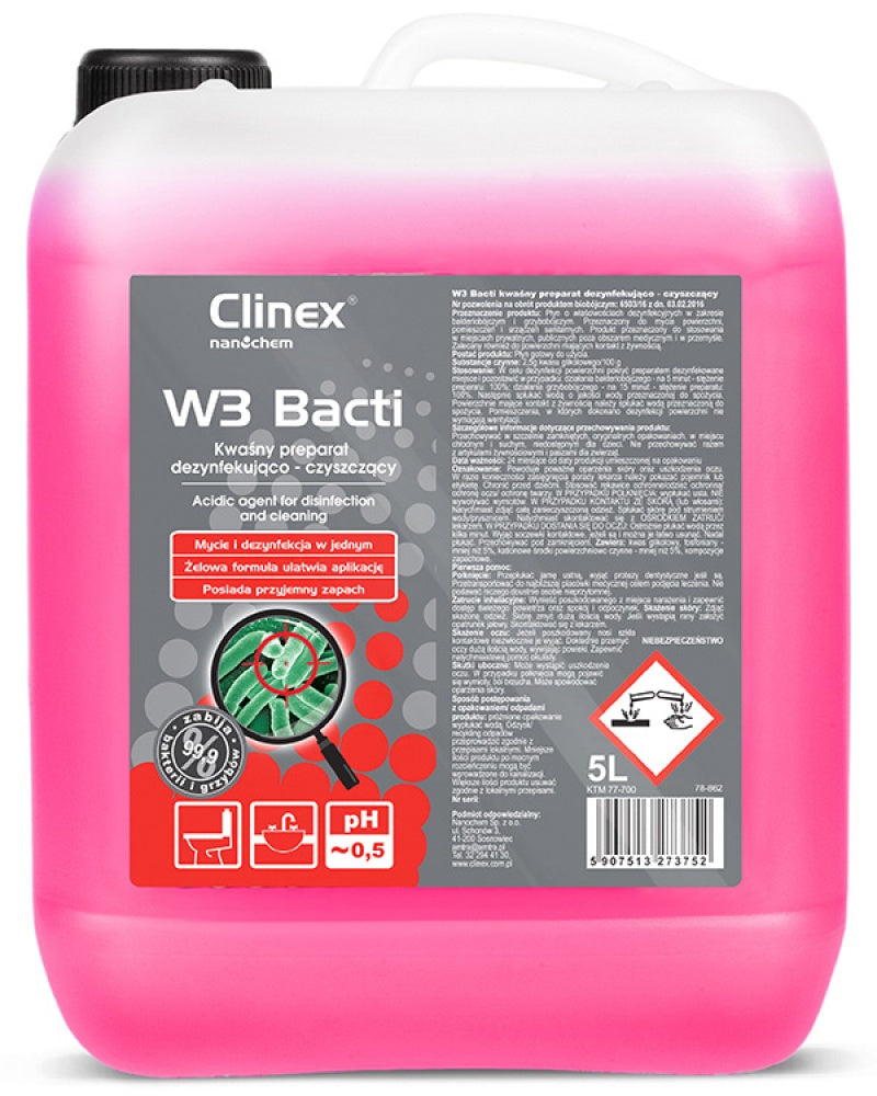 Clinex W3 Bacti, 5 Litri, Solutie Pentru Curatare Si Dezinfectare Diverse Suprafete