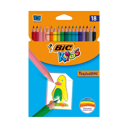 Creioane Colorate BIC Tropicolors, 18 Buc/Set, Culori Asortate, Creion Colorat BIC, Creioane Colorate, Set 18 Creioane Colorate, Creioane de Colorat BIC Tropicolors, Creioane Colorate pentru Scoala