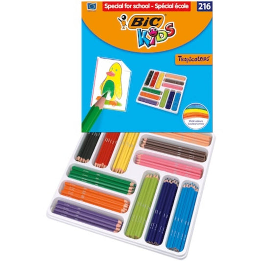 Creioane Colorate BIC Tropicolors, 216 Buc/Set, Culori Asortate, Creioane Colorate BIC, Creion Colorat BIC Tropicolors, Set 216 Creioane Colorate BIC Tropicolors, Creioane de Colorat BIC pentru Copii