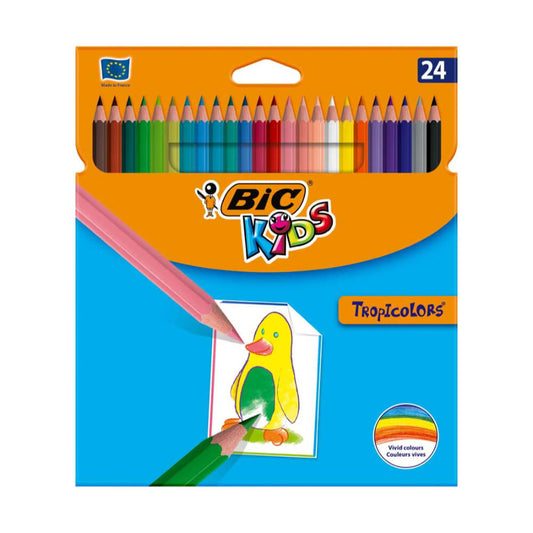 Creioane Colorate BIC Tropicolors, 24 Buc/Set, Culori Asortate, Creion de Colorat BIC, Creioane de Colorat BIC pentru Copii, Set 24 Creioane Colorate BIC Tropicolors, Creion Colorat BIC Tropicolors