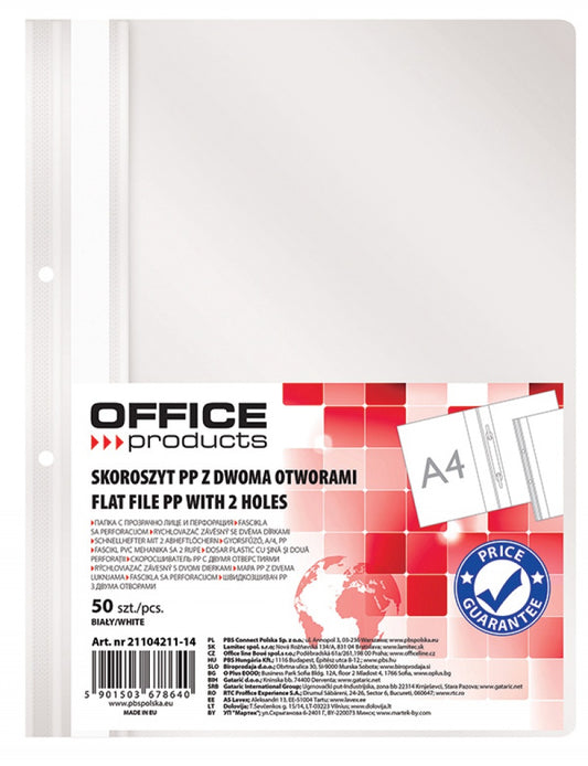 Dosar Plastic Pp Cu Sina, Cu Gauri, Grosime 100/170microni, 50 Buc/set, Office Products - Alb