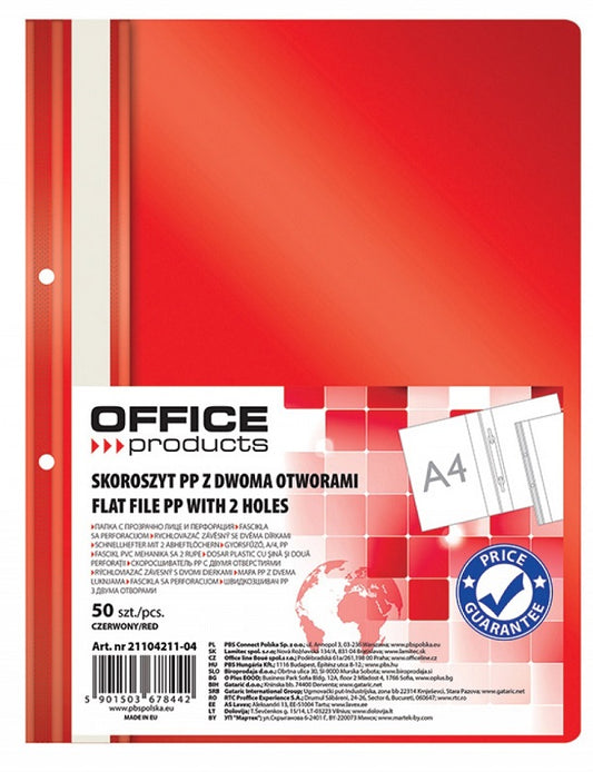 Dosar Plastic Pp Cu Sina, Cu Gauri, Grosime 100/170 Microni, 50 Buc/set, Office Products - Rosu