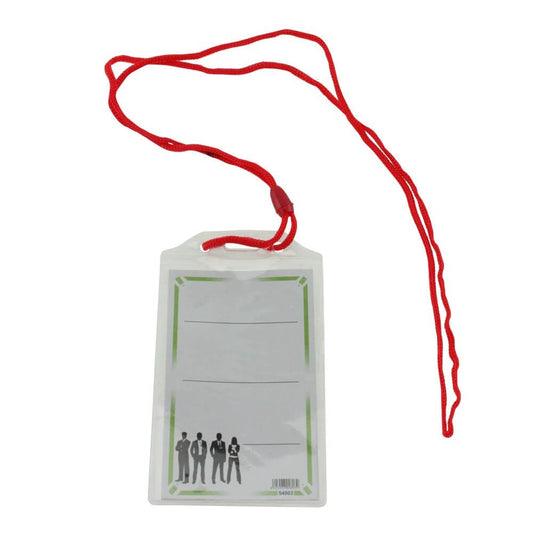 Set 100 Ecusoane Verticale din Plastic cu Snur Rosu Ecada, 75x104 mm, Hartie 61x98 mm, Ecusoane cu Snur, Set Ecusoane, Ecuson Birou, Ecuson cu Snur, Set Ecusoane cu Snur, Ecuson Vertical