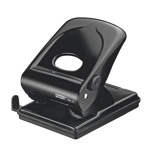 Perforator Metalic Rapid FMC40, Capacitate 40 Coli, Negru, Perforator pentru Hartie, Perforator de Hartie, Perforatoare Hartie, Perforatoare Birou, Perforatoare de Hartie, Perforatoare 40 Coli, Perforatoare Scoala, Perforatoare Rapid
