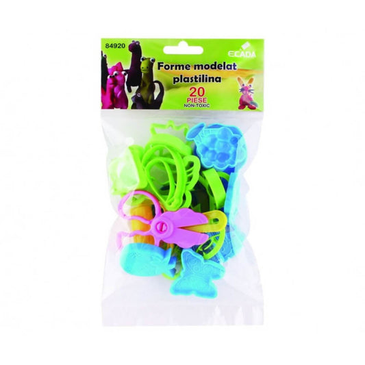 Forme Modelat Plastilina ECADA, 20 Forme Diferite, Plastic, Diverse Culori, Forme pentru Plastilina, Forme de Modelat Plastilina, Set 20 Forme pentru Plastilina, Forme Plastilina pentru Scoala