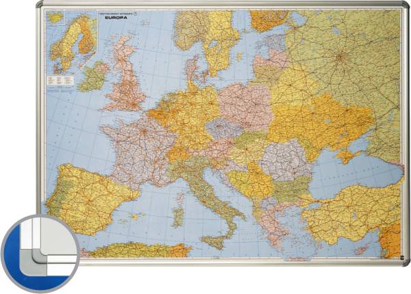 Harta Europei (rutiera+administrativa) 85 X 125 Cm, Profil Aluminiu Sl, Smit