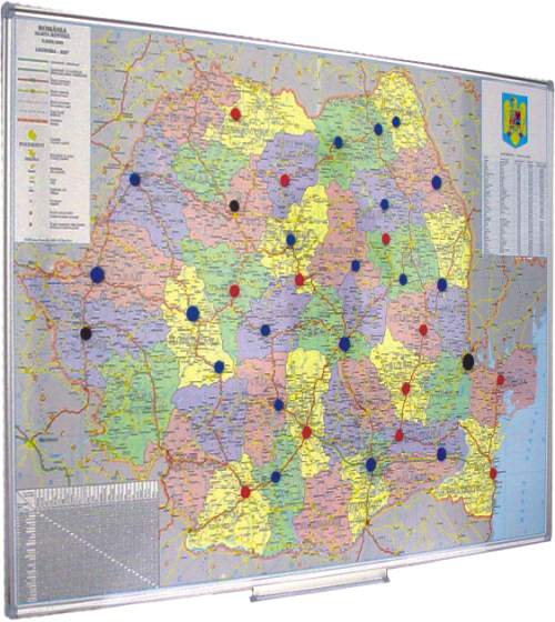 Harta Romaniei (rutiera+administrativa) 98 X 136 Cm, Profil Aluminiu Sl, Smit
