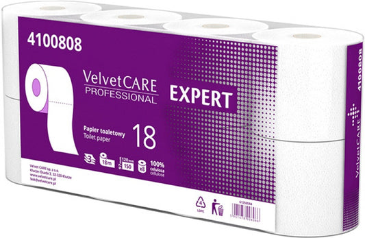 Hartie Igienica Alba, 3 Straturi, 150 Portii - 18m, 8 Role/bax, Velvet Professional Expert