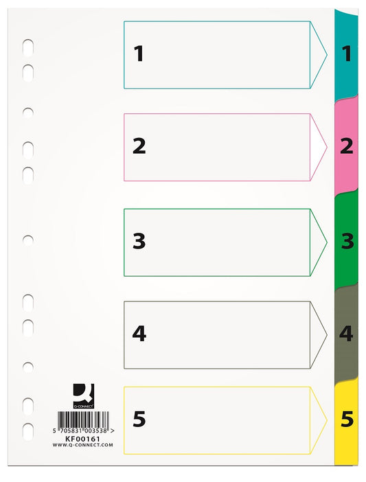 Index Carton Alb Mylar Numeric 1- 5, Margine Pp Color, A4, 170g/mp, Q-connect