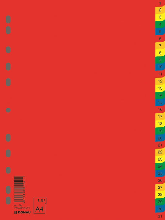 Index Plastic Color, Numeric 1-31, Extra Wide, A4+, 120 Microni, Donau