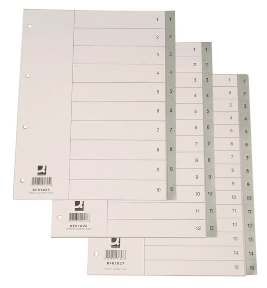 Index Plastic Gri, Numeric 1-10, A4, 120 Microni, Q-connect