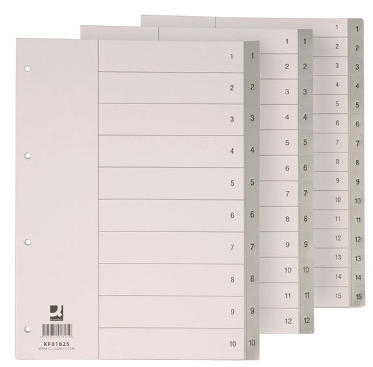 Index Plastic Gri, Numeric 1-12, A4, 120 Microni, Q-connect