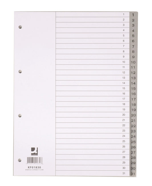 Index Plastic Gri, Numeric 1-31, A4, 120 Microni, Q-connect