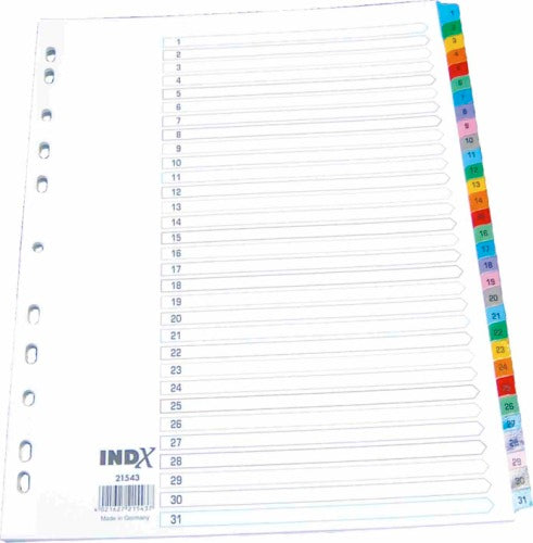 Index Carton Alb Mylar Numeric 1-31, Margine Pp Color, A4, 190g/mp, Optima