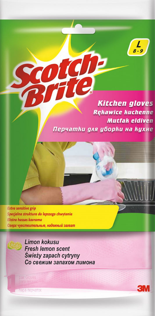 Manusi Pentru Uz In Bucatarie, Cu Rubber Grip, Culoare Roz, 3m Scotch Brite Kitchen - Marime L