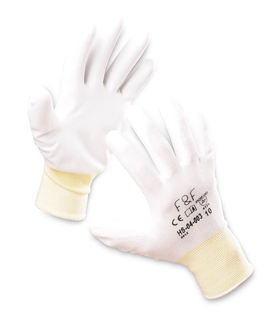 Manusi Protectie, Standard En420, En388:4131, Degete Cauciucate Cu Polyurethan - Marimea 6 - Albe