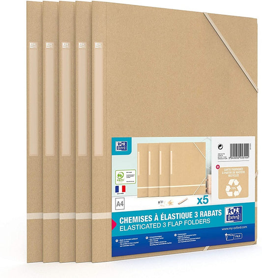 Mapa Carton Reciclat, Cu Elastic Pe Colturi, 5 Buc/set, Oxford Touareg - Kraft/alb
