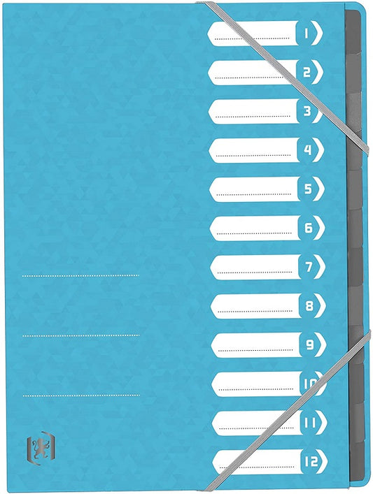 Mapa Carton Pentru Sortare Cu 12 Separatoare Si Index, Elastic Pe Colturi, Oxford Top File - Bleu
