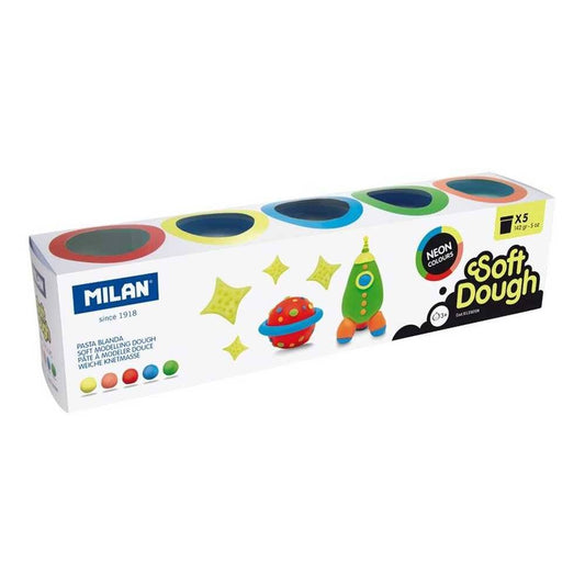 Plastilina Usoara pentru Modelat Milan Neon, 5 Culori, 720 g, 5 Tuburi de 142 g, Plastic, Plastilina Scoala, Plastilina Gradinita, Plastilina Modelare, Plastilina Modelat, Plastilina pentru Copii, Plastilina Ambalata, Plastilina Milan