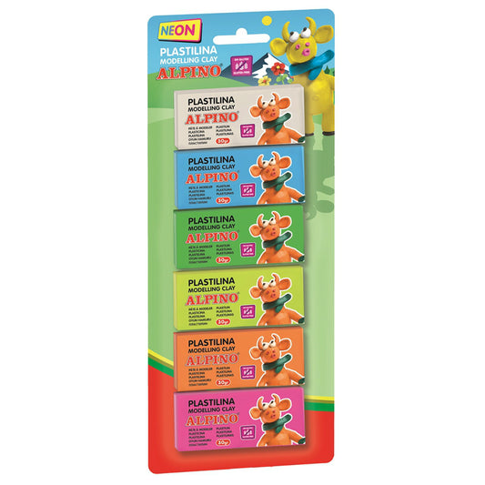 Plastilina Neon, 6 Culori X 30 Grame/blister, Alpino