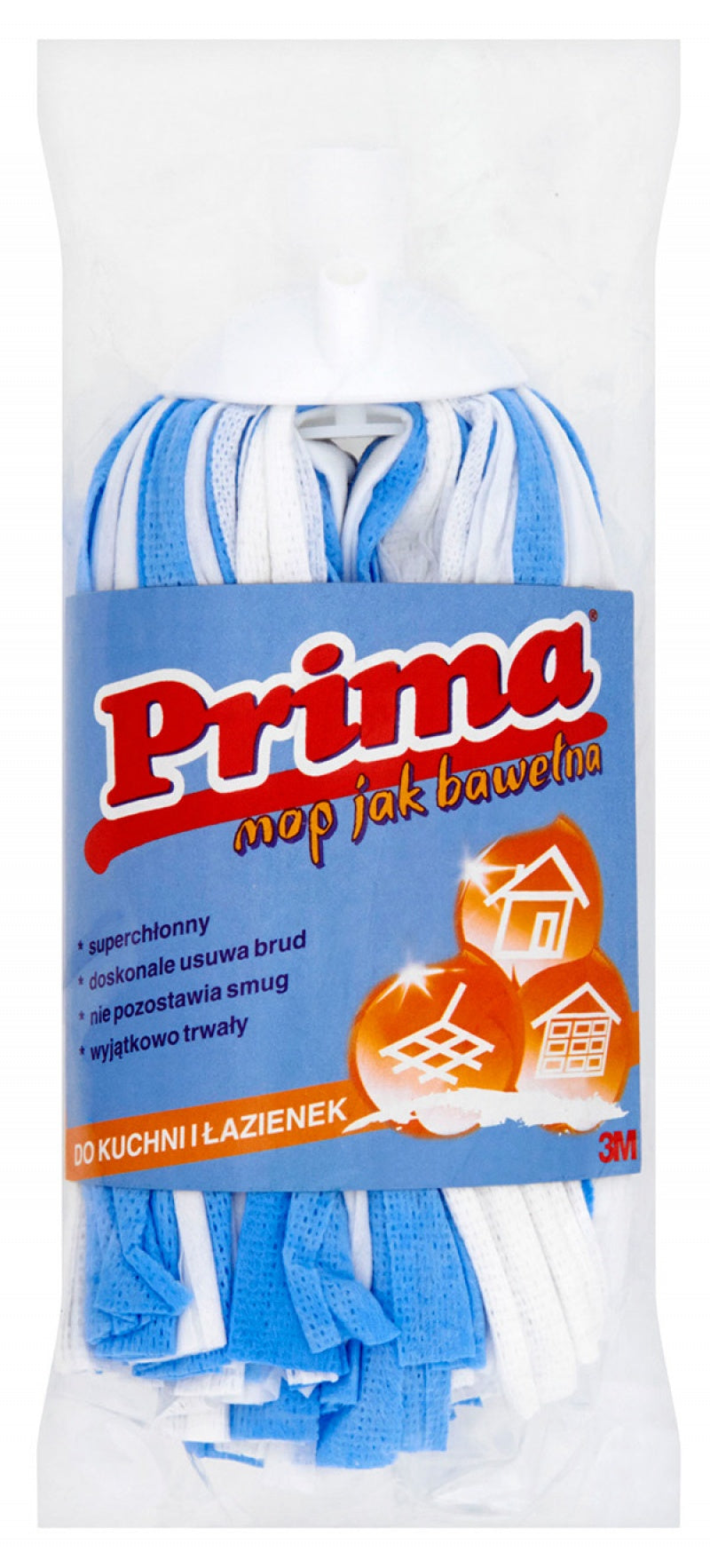 Rezerva Mop Pentru Bai Si Bucatarii, Fasii Din Vascoza Super Absorbante, 3m Prima - Alb/bleu