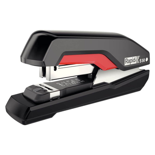 Capsator Hartie Rapid S50, Capse 24/8+, Capsare Super Plata, 50 Coli, Plastic/Metal, Negru/Rosu, Capsator pentru Hartie, Capsator de Hartie, Capsatoare Hartie, Capsatoare Birou, Capsatoare de Hartie, Capsatoare 50 Coli, Capsatoare Scoala