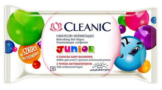 Servetele Umede Cleanic Junior, Antibacteriale, Recomfortante, 15 Buc/pachet, Pt. Copii - Bubble Gum