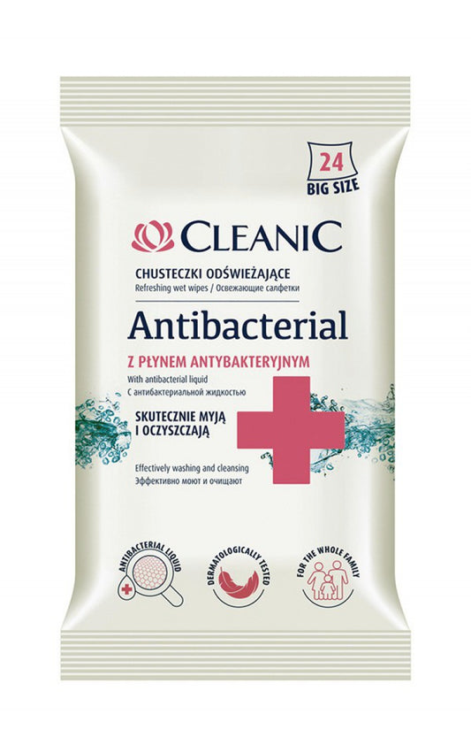 Servetele Umede Cleanic, Antibacteriene, Recomfortante, 24 Buc/pachet, Pentru Maini Si Corp