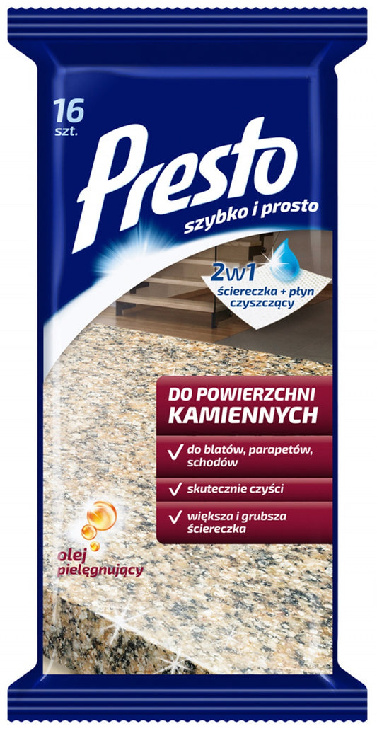 Servetele Umede Pentru Suprafete Din Piatra, Ceramica, Marmura, Granit, 16 Buc/pachet, Presto