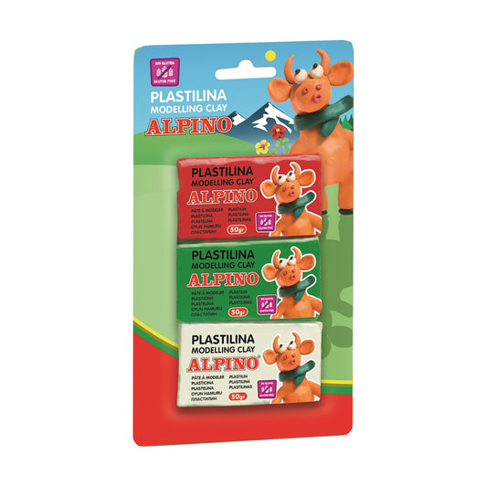Plastilina Standard, 3 Culori X 50 Grame/blister, Alpino