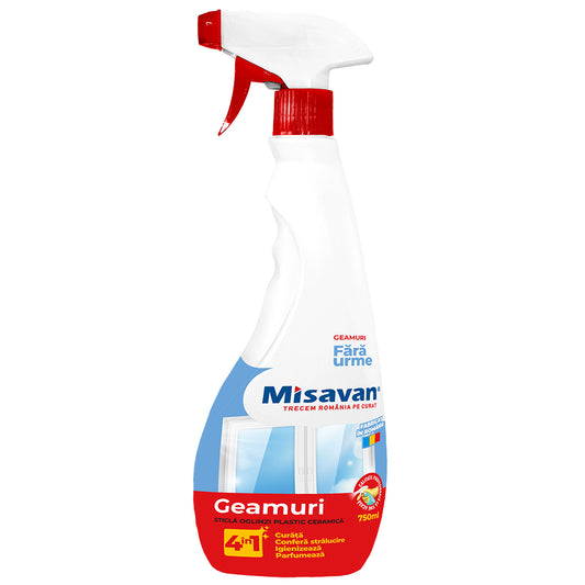 Solutie pentru Geamuri cu Pulverizator Misavan 4in1, 750ml, Fara Urme, Solutie Geamuri, Solutie de Geamuri, Solutie Geamuri Misavan, Solutie cu Pulverizator pentru Geam, Solutie Geam Misavan 4in1, Solutie de Oglinzi, Solutie pentru Oglinzi