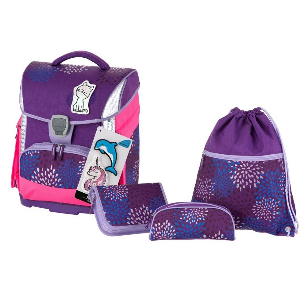 Set Ghiozdan Etui Stickere Cutie Carti si Sac Sport Schneiders Sprinkle Plus, 31x40x22 cm, Violet, Poliester, Set pentru Scoala, Set Genti Scoala, Rucsac Scoala, Rucsacuri Scoala, Ghiozdane Scoala, Set Ghiozdan si Penar, Set Rucsac Penar, Ghiozdan Echipat